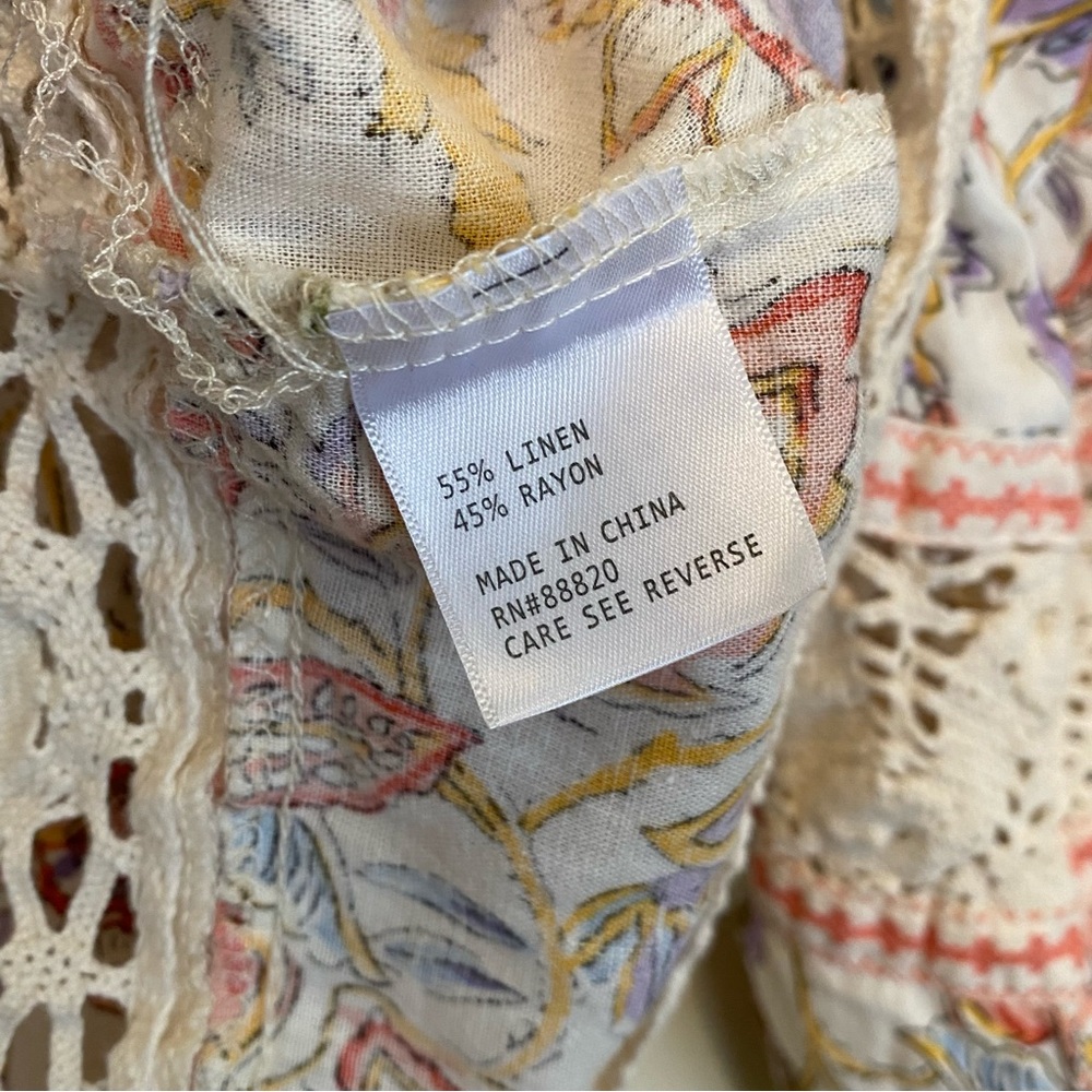 Christian Siriano Cropped Blouse Women's XL Linen Floral Crochet Boho Hippie Top - Picture 5 of 9